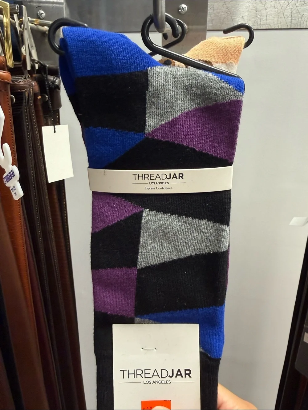 Men’s Geometric Crew Socks in Blue, Purple & Gray